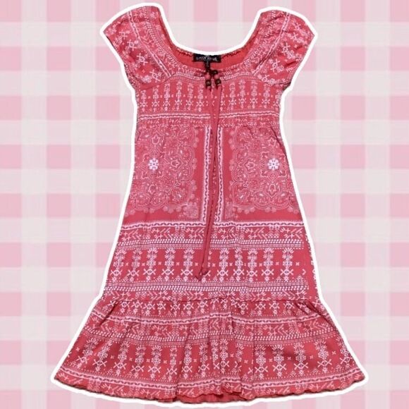 Almost Famous Boho Hippie Coral Short Sleeve Mid Length Babydoll Dress Size S - Picture 1 of 9